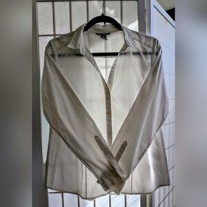 H & M Ladies Button Down Shirt - Black & White Micro Polka Dots -  Size 12